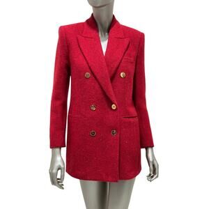 Saint Laurent Red Tweed Double Breasted Blazer Sz 40